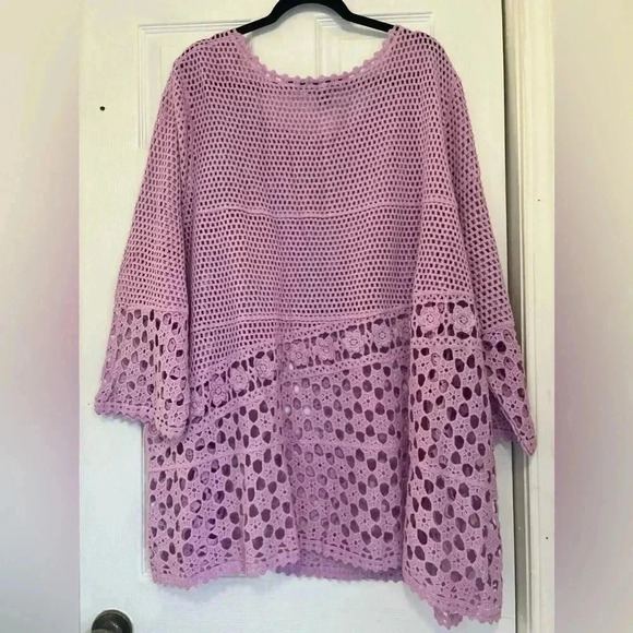 Roamans Floral Crotchet Purple Tunic Cover up Sz 4X - Picture 4 of 14